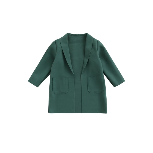 1-7Y Baby Girls Coat For Fall Spring Long Sleeve Open Front Lapel Cardigan With Pockets Kids Outwear