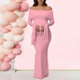 thumbnail image 4 of Tauxra Robe de Maternité Unie pour Femmes à une Épaule, Manches Longues, Froncée, Moulante, Robe de Soirée; Robe Formelle à Manches Évasées avec Fente, 4 of 8