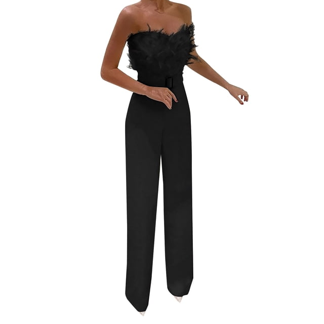 EQWLJWE Pantalons pour Femmes Décontractés Combinaisons pour Femmes Coupe Ajustée Taille à Volants Combinaison Décontractée Pantalons pour Femmes Liquidation