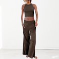 thumbnail image 2 of Ladies 2 Piece Pants Set Casual Crew Neck Pockets Vacation Outfit (Black S), 2 of 8
