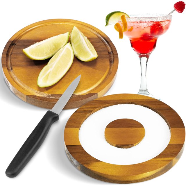Vensio Bar Glass Rimmer Margarita Cocktail Sugar Salt Wooden Storage Lid Bartender Tool 5 Inch