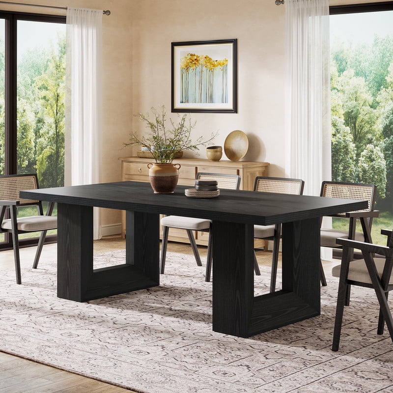 Tribesigns 63-inch Dining Table for 4-6 People, Farmhouse Rectangular Kitchen Table with Strong Geometric Frame, Black