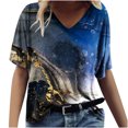 thumbnail image 1 of T-shirt Ample Décontracté à Col en V à Manches Courtes pour Femmes avec Imprimé, 1 of 5