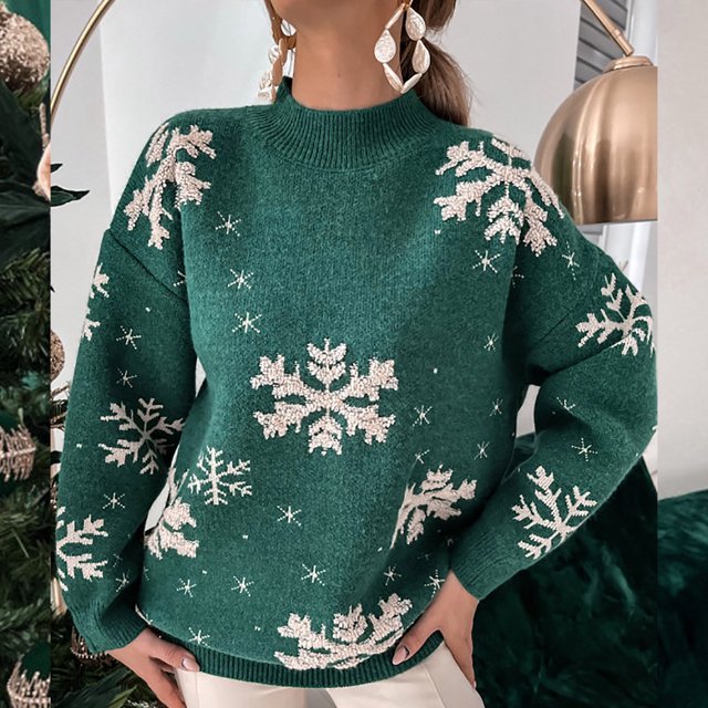 EGNMCR Chandails pour Femmes Col Rond Ample Tempérament Manches Longues Haut Tricoté de Noël