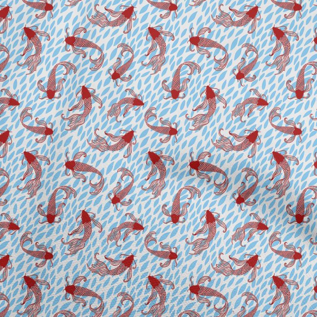 oneOone Velvet Light Blue Fabric Asian Japanese Koi Fish Craft Projects Decor Fabric Printed by The Yard 58 Inch Wide