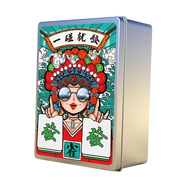 Segolike Cartes à Jouer Mah-Jong Jeu de Mah-Jong Compact et Facile à Transporter. une Boîte Métallique Décorative avec des Oeuvres Chinoises Vibrantes Présentant des Tuiles de Mah-Jong et des Motifs Colorés. Comprend un Ensemble de Mah-Jong Chinois portable avec 144 Tuiles, des dés et du Papier Léger, Convient aux Voyages, aux Réunions de Famille et aux Jeux de Cartes pour Enfants et Famille.