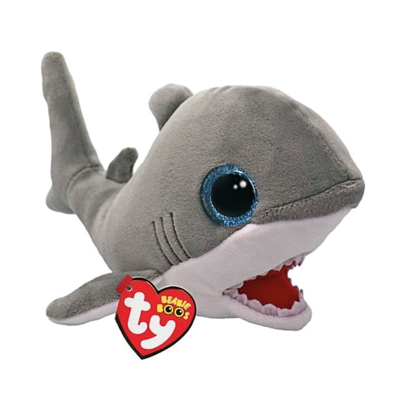 Ty Beanie Boos - Finnegan the Grey Shark – Glitter Eyes - Stuffed Animal