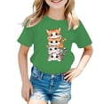 thumbnail image 1 of GDREDA Vêtements Fille Enfant Filles Mignon Graphique Col Rond Manches Courtes Tee Été Décontracté T-Shirt Hauts Fille Été Vert, 3-4 Ans, 1 of 5