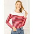 thumbnail image 2 of INSPIRE CHIC Blouse pour Femme à Rayures à Blocs de Couleur à Manches Longues T-Shirt Décontracté TP Rouge-Blanc, 2 of 4