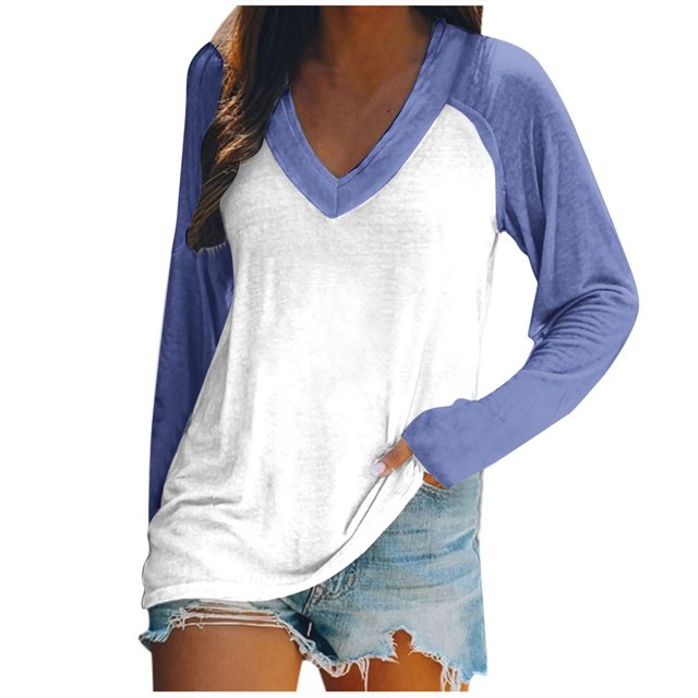FAIWAD Women’s Color Block Tunic Top Long Sleeve Patchwork V Neck Plus Size Pullover Top