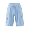 thumbnail image 4 of AherBiu Mens Shorts Linen Drawstring Elastic Waist Classic Fitted Casual Summer Beach Shorts with Pockets, 4 of 8