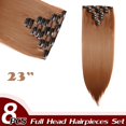 thumbnail image 2 of Rallonges de Cheveux Droites à Tête Complète à Clip, Synthétiques, 8 Pcs, 18 Clips, Postiche pour Femmes, 2 of 5