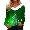 thumbnail image 1 of Birdeem T-Shirt de Noël en Peluche Imprimé pour Femmes Col en V Patchwork Manches Longues Ajusté, 1 of 1
