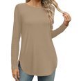 thumbnail image 2 of Pisexur Hauts pour Femmes Décontractés Col Rond T-Shirts Couleur Unie Été Classique Manches Longues Tuniques Tendance Blouses Automne, 2 of 6
