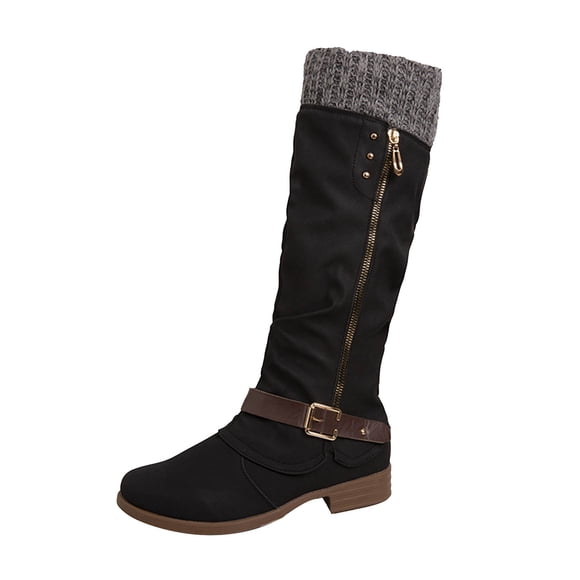 LOVZFMLL Boots for Women Mid Calf Winter Boots Side Zipper Round Toe Slip Resistant Low Block Heel Casual Fall Winter Boots