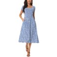 thumbnail image 1 of INSPIRE CHIC Robe Décontractée à Fleurs pour Femme avec Poches Col Ras du Cou Manches Courtes Boho Fluide Midi L Bleu, 1 of 6