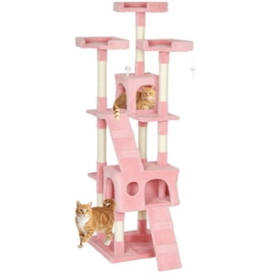 PawHut 68 arbre de chat en pouces, Condo grand chat multi-niveau, rose