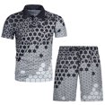 thumbnail image 4 of Mikilon Mens Trendy Outfits 2-Piece Set Short Sleeve Buttoned Lapel Printed T-Shirt Set Chic and Comfortable Short Sleeve Lapel Set White M, 4 of 6