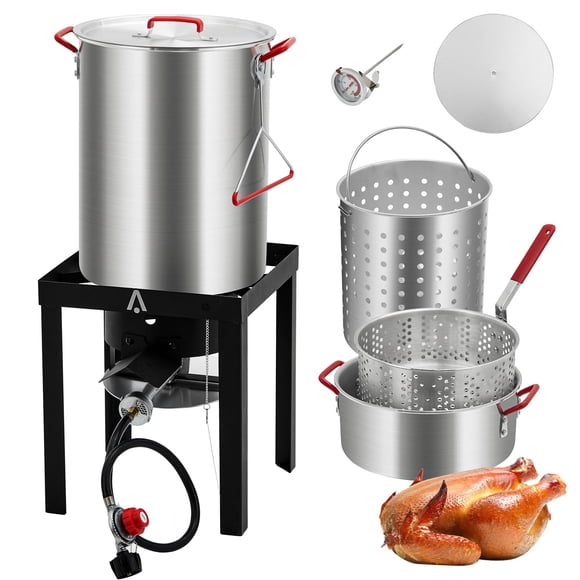 QinaQin Turkey Deep Fryer, 30-Quart Cooking Kit and 10-Quart Kit, 50,000 Btu Outdoor Propane Deep Fryer, Aluminum Turkey Deep Fryer and Propane Burner Kit, Outdoor Deep Fryer with Burner Holder