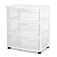 thumbnail image 1 of Sterilite Chariot Organisateur de Rangement en Plastique à Roulettes à 3 Tiroirs, Grand, Transparent/blanc, Lot de 4, 1 of 7