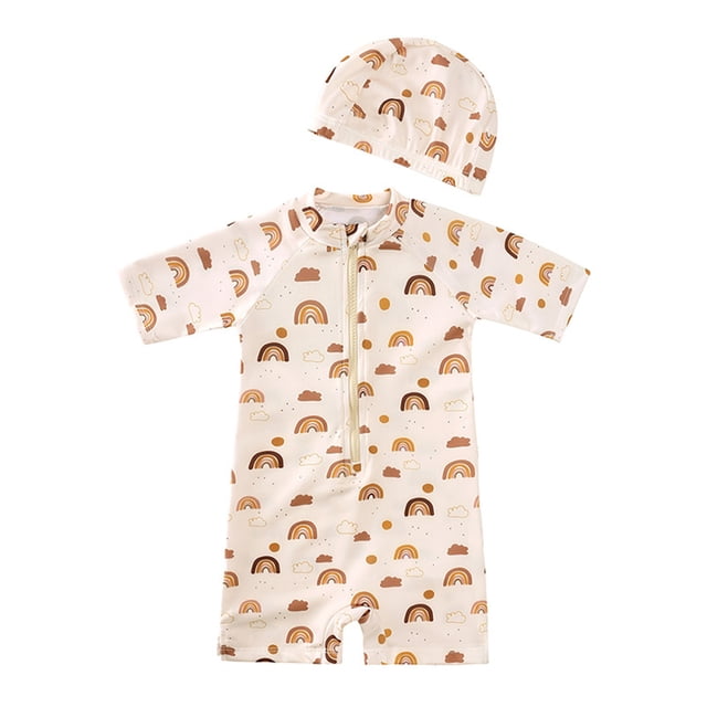 Hiiyo Toddler Boys Short Sleeve Zip-Up Rash Guard One-Piece Swimsuit UPF 50+ Bathing Suit