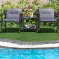 thumbnail image 3 of Gymax 3PCS Rattan Rocking Chair Table Set Patio Furniture Set w/ Grey Cushions, 3 of 9