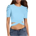 thumbnail image 1 of Pisexur Hauts pour Femmes, Hauts pour Dames, Hauts de Sortie pour Femmes, Hauts de Printemps pour Femmes 2025, Nouveau Haut Décontracté Uni à Col Rond et Manches Courtes pour Femmes Bleu, m, 1 of 4