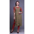 thumbnail image 2 of Bimba Rayon Slub Straight Kurti 3/4 Sleeve Printed Tunic Top Summer Clothing, 2 of 6