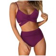 thumbnail image 1 of Penkiiy Women Wrap Bikini Set Push Up High Waisted 2 Piece Swimsuits Teen Cross Wrap Bandage Halter High Waisted Bikini Set Bathing Suits Two Pieces Swimsuit S Purple, 1 of 7
