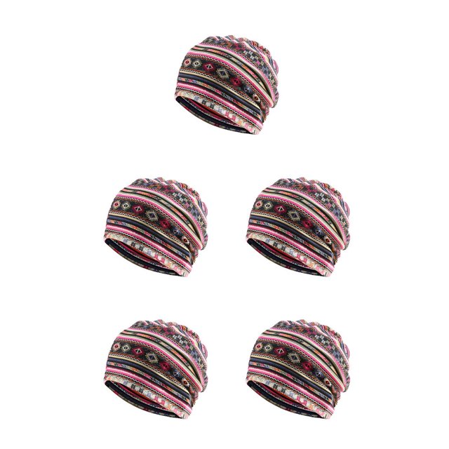 Baohd Bonnet Chapeau Musulman Hijab Imprimé Floral Foulard Coloré Turban Stretch Tête Wrap Mode Oreille Protection Bonnet Rose Rouge Bande 5Set
