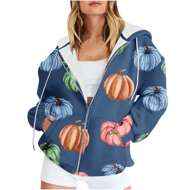Chandails à Capuche Zippés pour Femmes Rabais de 50 % en Liquidation Blouse Imprimée Mode Hauts à Manches Longues Chandail Poches à Capuche