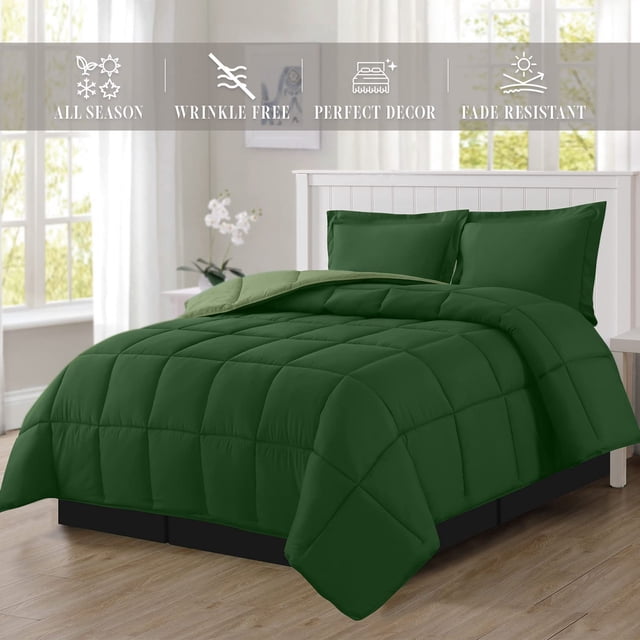 All-Season Comforter Set - Reversible 3-Piece Bedding with Super Soft Down Alternative Fill - Twin/Twin XL Size, Perfect for Year-Round Use, Green/Sage