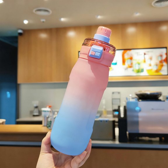 Bouteille d'Eau de Sport Extérieure 900ml Plastique Dégradé Étanche 2-en-1 avec Paille et Poignée / Entraînement Physique Gym Randonnée Camping Hydratation pour Hommes et Femmes