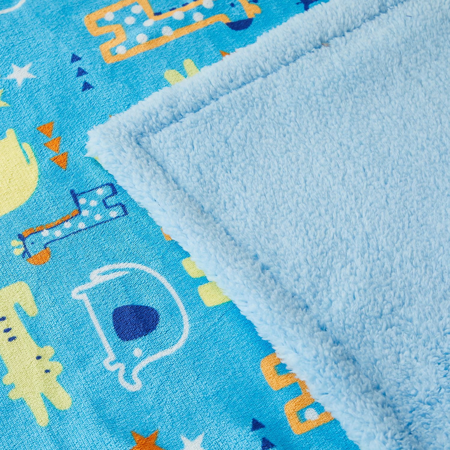 Couverture réversible en flanelle polaire Sherpa pour enfants, motif animalier, motif zoo, motif bleu, jaune et vert, 76 x 101 cm, motif de base bleu