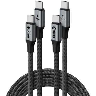 OXAA Câble de Recharge Rapide Tressé USB-C vers USB-C 240 W, (2 M/6,6 Pi), Cordon de Chargeur en Nylon avec Puce E-Marker Intelligente, Connecteurs en Aluminium et Transfert de Données 480 Mbps pour Téléphones, Tablettes et Ordinateurs Portables