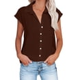 thumbnail image 1 of Timegard Hauts Grande Taille pour Femmes Coton Lin Manches Courtes Col en V Boutonné Blouse Décontractée, 1 of 6