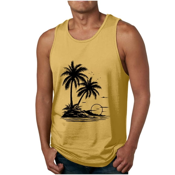 Birdeem Tank Top for Men Mens Tank Colorless Gradient Printing Round Neck Thin Strap Leakage Back Regular Casual Sports Tank Blouses
