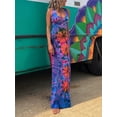 thumbnail image 2 of SUNSIOM Robe Longue Décontractée d'Été pour Femme, Imprimé Teinture sur Nœuds, Col en U, Sans Manches, Robe Mode à Dos Croisé, 2 of 6