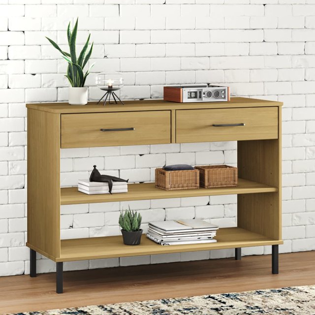 vidaXL Armoire Console avec Pieds en Métal Brun Bois Massif Pin OSLO