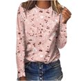 thumbnail image 1 of Pompotops Femmes Dames Col Rond Hauts Amples Décontractés T-Shirts Imprimés Blouse à Manches Longues en Solde, 1 of 5