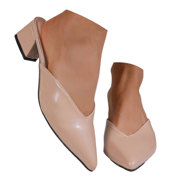 Mules Dress Shoes for Women Ladies Fashion Leather Pointed Toe Chunky Mid Heels Backless Oxford Pumps Sandals