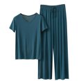 thumbnail image 2 of Weiqiqre Ensemble de Pyjama en Satin pour Femmes Pyjamas Rafraîchissants Ensembles d'Été Assortis Manches Courtes Ensemble de Détente Femmes, 2 of 3