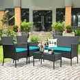 thumbnail image 4 of Costway Ensemble de Mobilier de Patio en Rotin 4 Pcs Canapé Coussiné Table Basse Cour Arrière Turquoise, 4 of 10