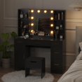 thumbnail image 3 of Luxurious Makeup Vanity Desk with 10 LED Lights - Versatile 3-Color Lighting, Adjustable Brightness, Vanity Set with 5 Drawers, 6 Open Shelves, 1 Cabinet, and Multiple Storage Options, 3 of 7