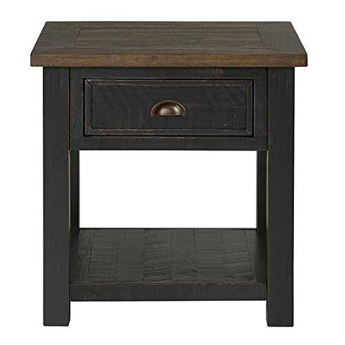 Martin Svensson Home Table d'Appoint en Bois Massif, Noir avec Dessus Brun
