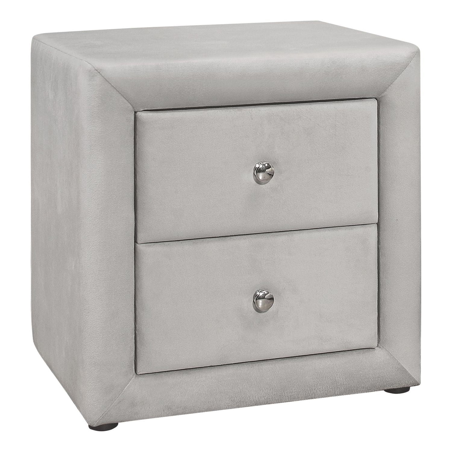 Monarch Specialties Bedroom Accent, Nightstand, End, Side, Lamp, Storage Drawer, Bedroom, Upholstered, Velvet, Grey, Transitional
