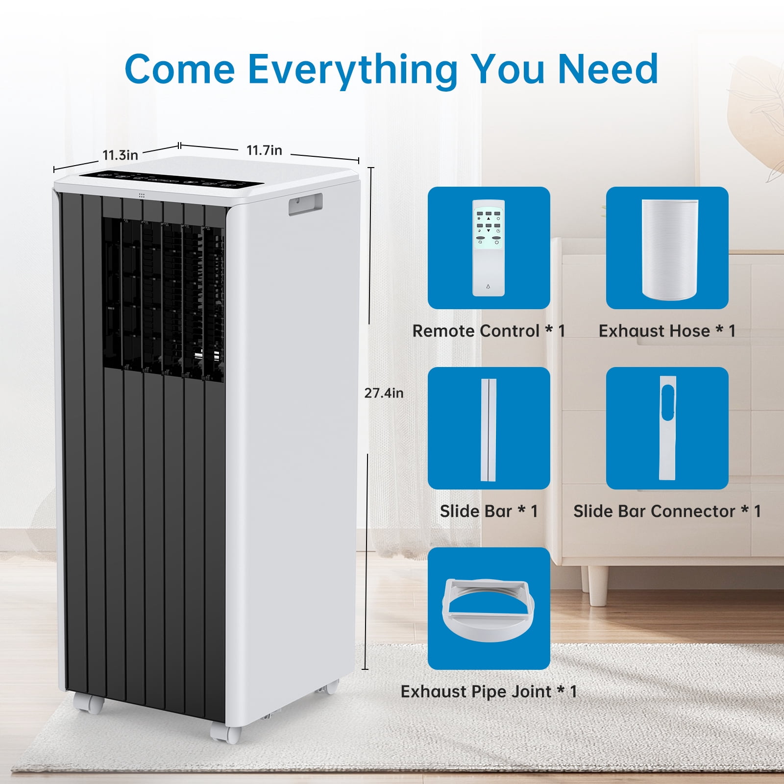 Zzistar 8000 BTU Portable Air Conditioner with Remote Control, 350 sq. ft 3 in 1 Air Conditioner with Fan and Dry Function, Indoor AC Unit