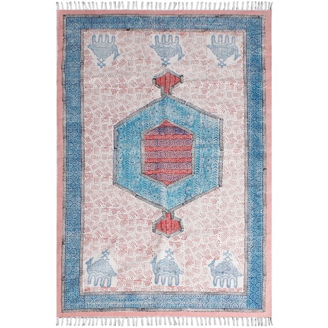 Casavani Dining Room Natural Cotton Area Rug, Blue 3x20 Ft