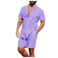 thumbnail image 1 of Ensemble Chemise à Manches Courtes Col Carré Décontracté Couleur Unie pour Hommes, 1 of 4