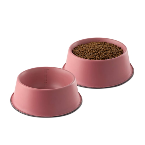 Flourish Stainless-Steel Dog Bowls | Extra Thick Durable Pet Bowl | Non-Slip Silicone Base Easy to Measure Pet Bowls for Kibble & Water | for All Kind of Dogs & Cats (Pink-110 Ounces) 2PK Large
